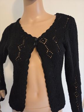 OXMO Black  Crop Length Cardigan Sweater